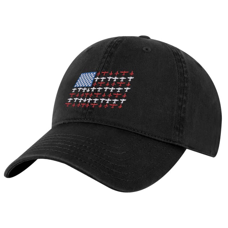 Aviation Baseball Hat with embroidered American flag made from airplane silhouettes