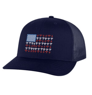 Aviation Trucker Hat with embroidered American flag made from airplane silhouettes