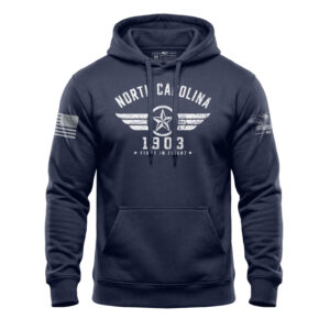 North Carolina aviation hoodie with First in Flight 1903 winged-star graphic