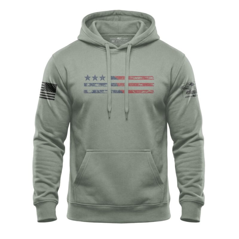 Three-Star Distressed American Flag Hoodie